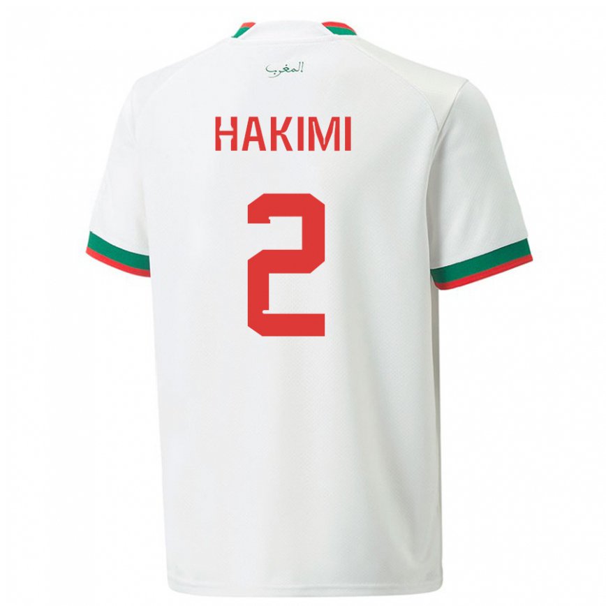 Vaikiškas Maroko Achraf Hakimi #2 Baltas Išvykos Marškinėliai 22-24 T-shirt