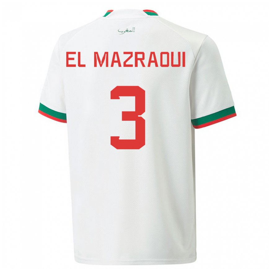 Vaikiškas Maroko Noussair El Mazraoui #3 Baltas Išvykos Marškinėliai 22-24 T-shirt