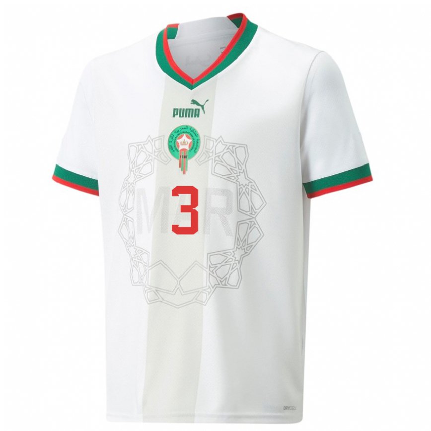 Vaikiškas Maroko Noussair El Mazraoui #3 Baltas Išvykos Marškinėliai 22-24 T-shirt