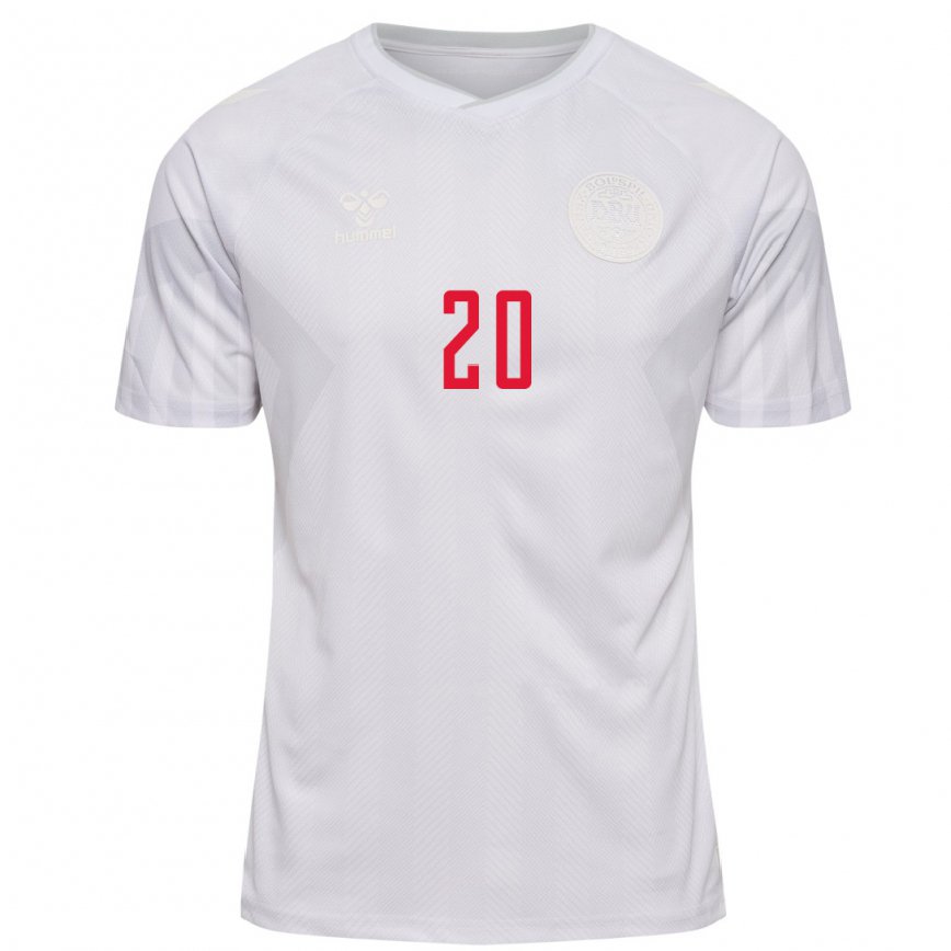 Vaikiškas Danijos Gustav Christensen #20 Baltas Išvykos Marškinėliai 22-24 T-shirt