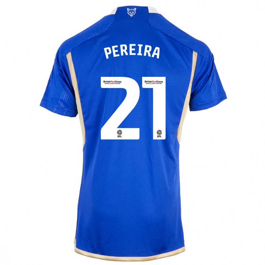 Vaikiškas Ricardo Pereira #21 Mėlyna Namų Marškinėliai 2023/24 T-Shirt