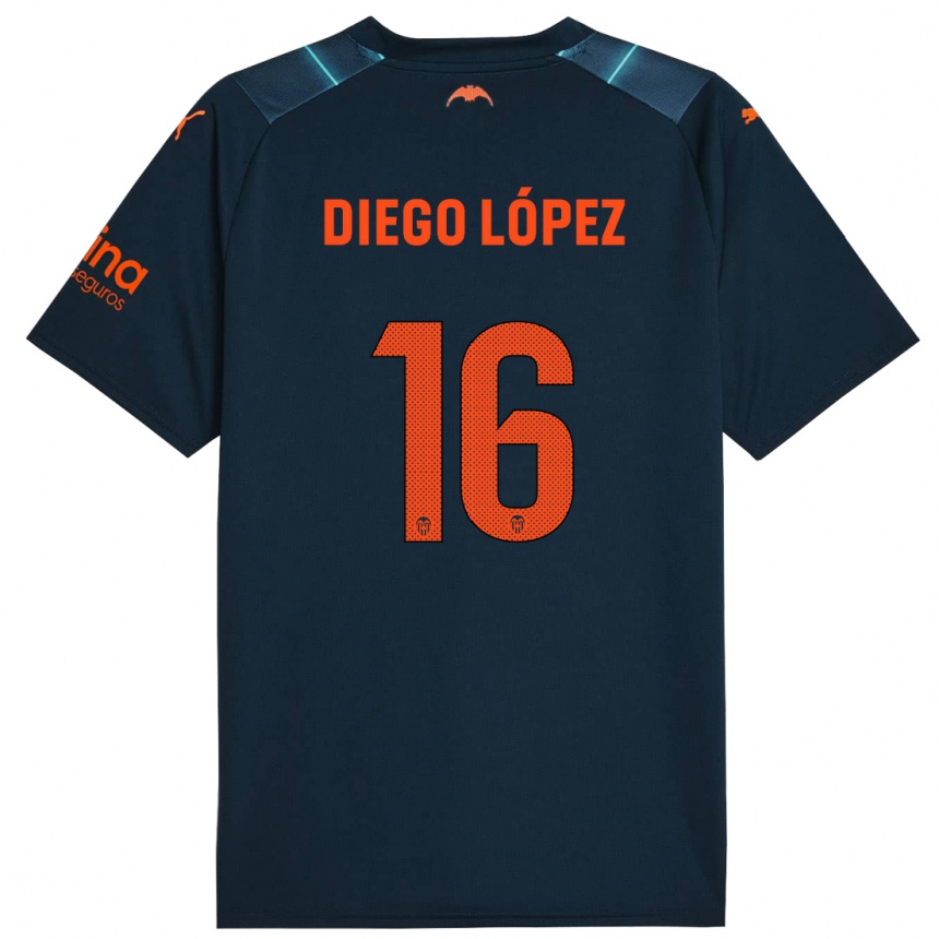 Vaikiškas Diego López #16 Jūrų Mėlyna Išvykos Marškinėliai 2023/24 T-Shirt