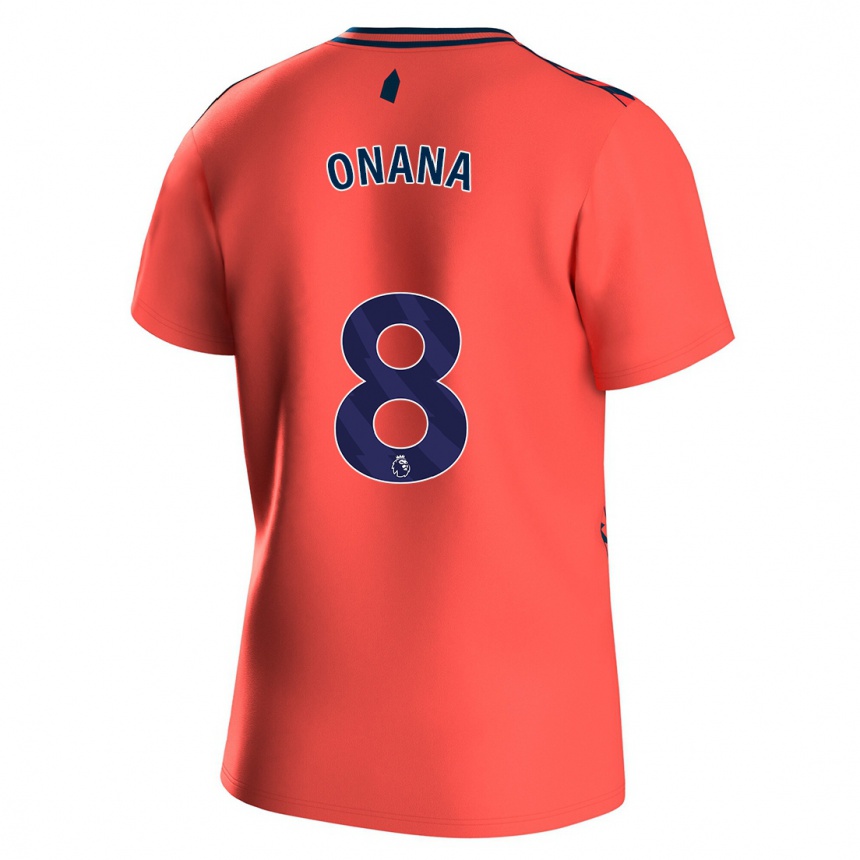 Moteriškas Amadou Onana #8 Koralas Išvykos Marškinėliai 2023/24 T-Shirt