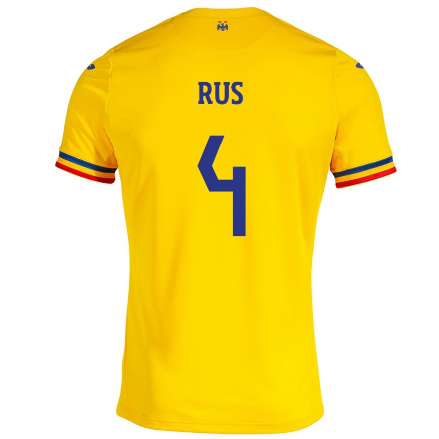 Vaikiškas Rumunija Adrian Rus #4 Geltona Namų Marškinėliai 24-26 T-Shirt