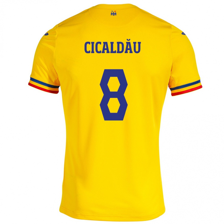 Vaikiškas Rumunija Alexandru Cicâldău #8 Geltona Namų Marškinėliai 24-26 T-Shirt