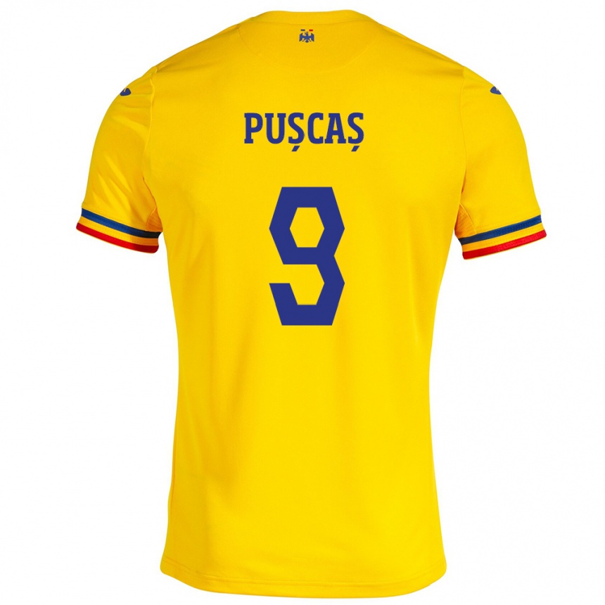 Vaikiškas Rumunija George Pușcaș #9 Geltona Namų Marškinėliai 24-26 T-Shirt