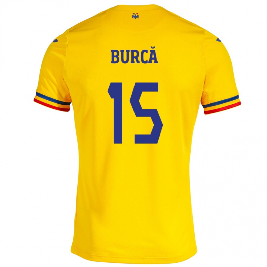 Vaikiškas Rumunija Andrei Burcă #15 Geltona Namų Marškinėliai 24-26 T-Shirt