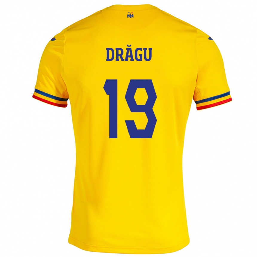 Vaikiškas Rumunija Denis Drăguş #19 Geltona Namų Marškinėliai 24-26 T-Shirt