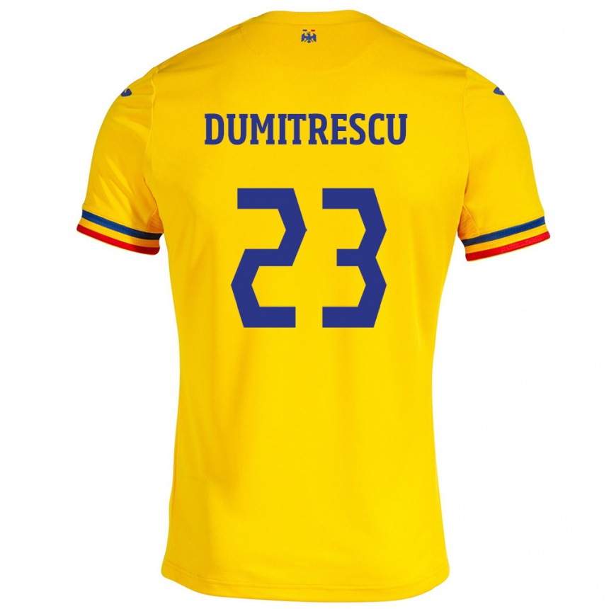 Vaikiškas Rumunija Andres Dumitrescu #23 Geltona Namų Marškinėliai 24-26 T-Shirt