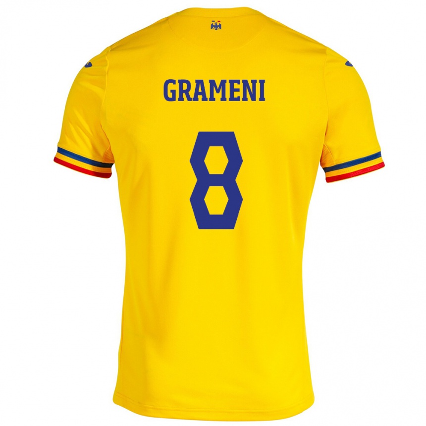 Vaikiškas Rumunija Constantin Grameni #8 Geltona Namų Marškinėliai 24-26 T-Shirt