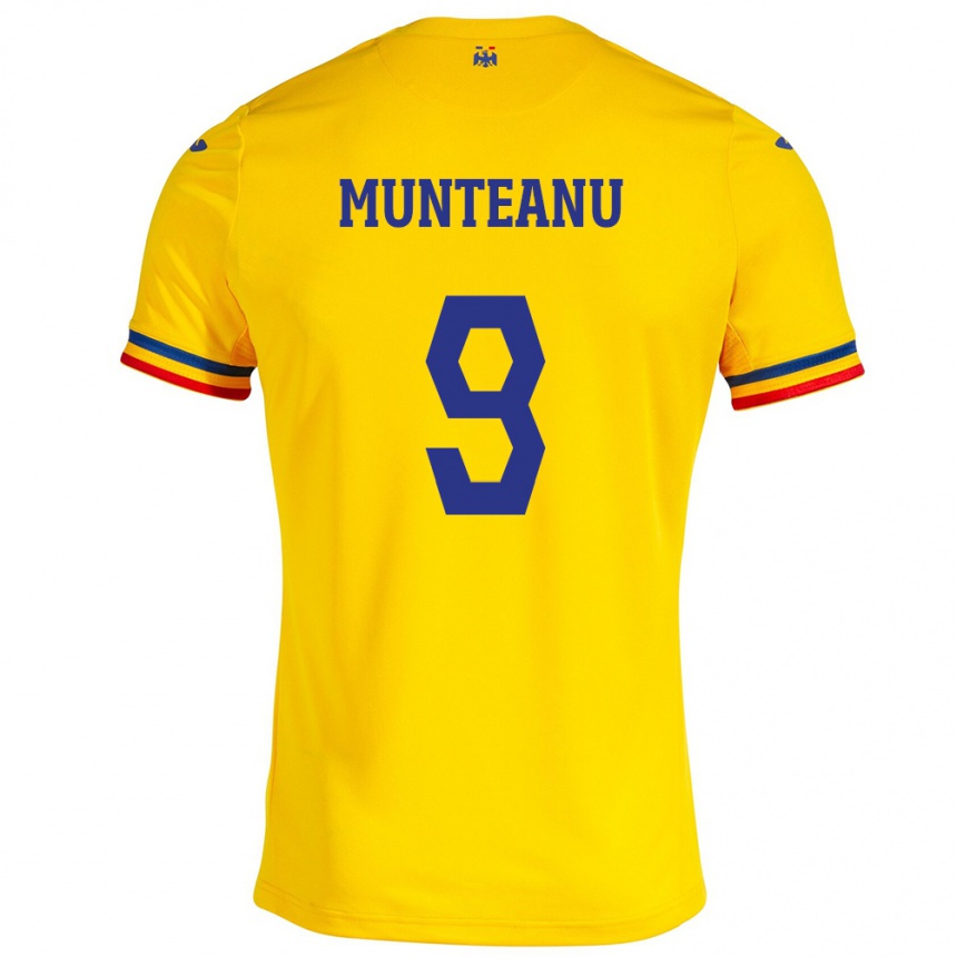 Vaikiškas Rumunija Louis Munteanu #9 Geltona Namų Marškinėliai 24-26 T-Shirt