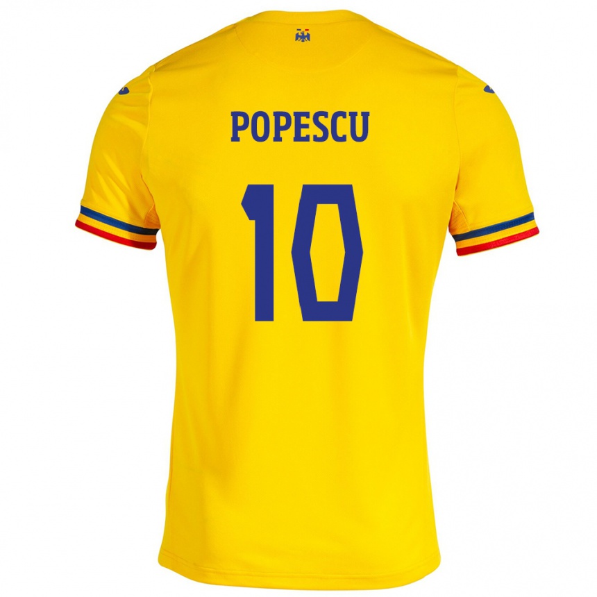 Vaikiškas Rumunija Octavian Popescu #10 Geltona Namų Marškinėliai 24-26 T-Shirt