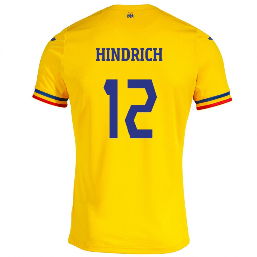 Vaikiškas Rumunija Otto Hindrich #12 Geltona Namų Marškinėliai 24-26 T-Shirt