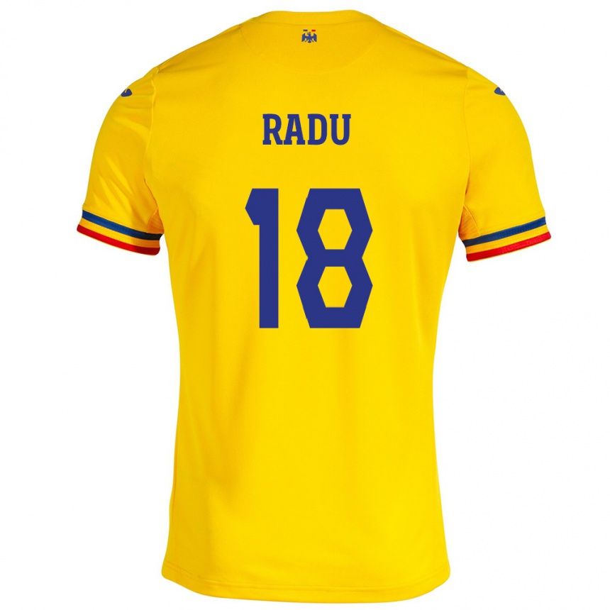 Vaikiškas Rumunija Denis Radu #18 Geltona Namų Marškinėliai 24-26 T-Shirt