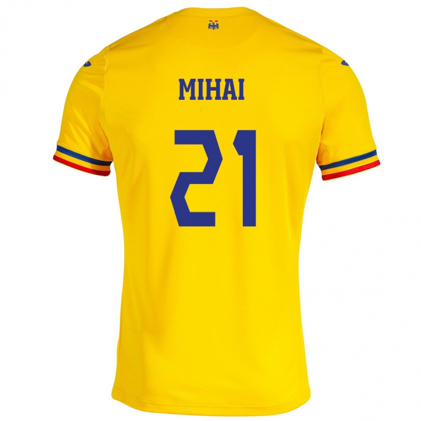 Vaikiškas Rumunija Cristian Mihai #21 Geltona Namų Marškinėliai 24-26 T-Shirt