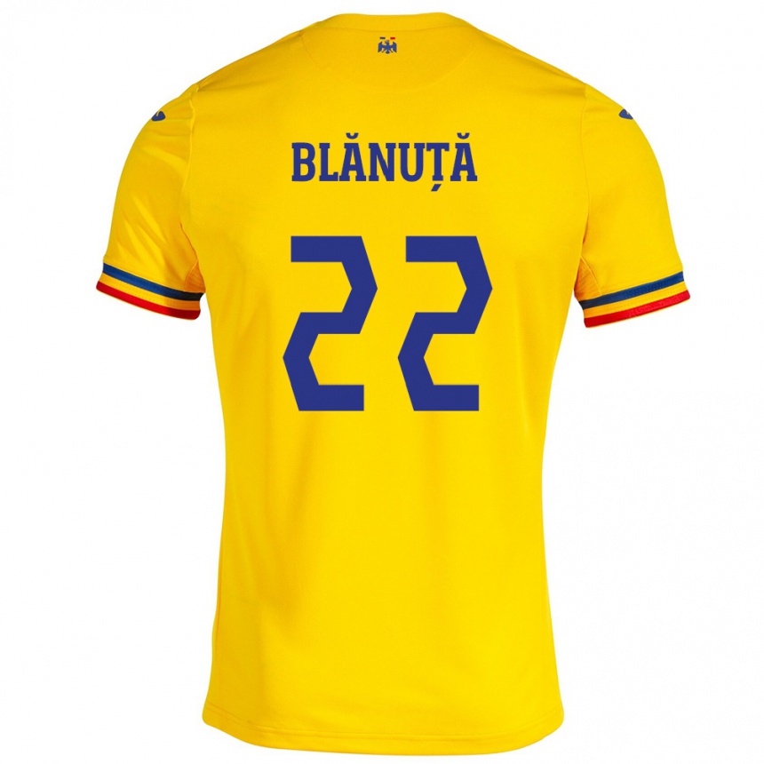 Vaikiškas Rumunija Vladislav Blănuță #22 Geltona Namų Marškinėliai 24-26 T-Shirt