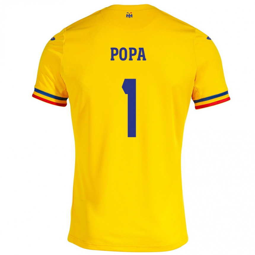 Vaikiškas Rumunija Robert Popa #1 Geltona Namų Marškinėliai 24-26 T-Shirt