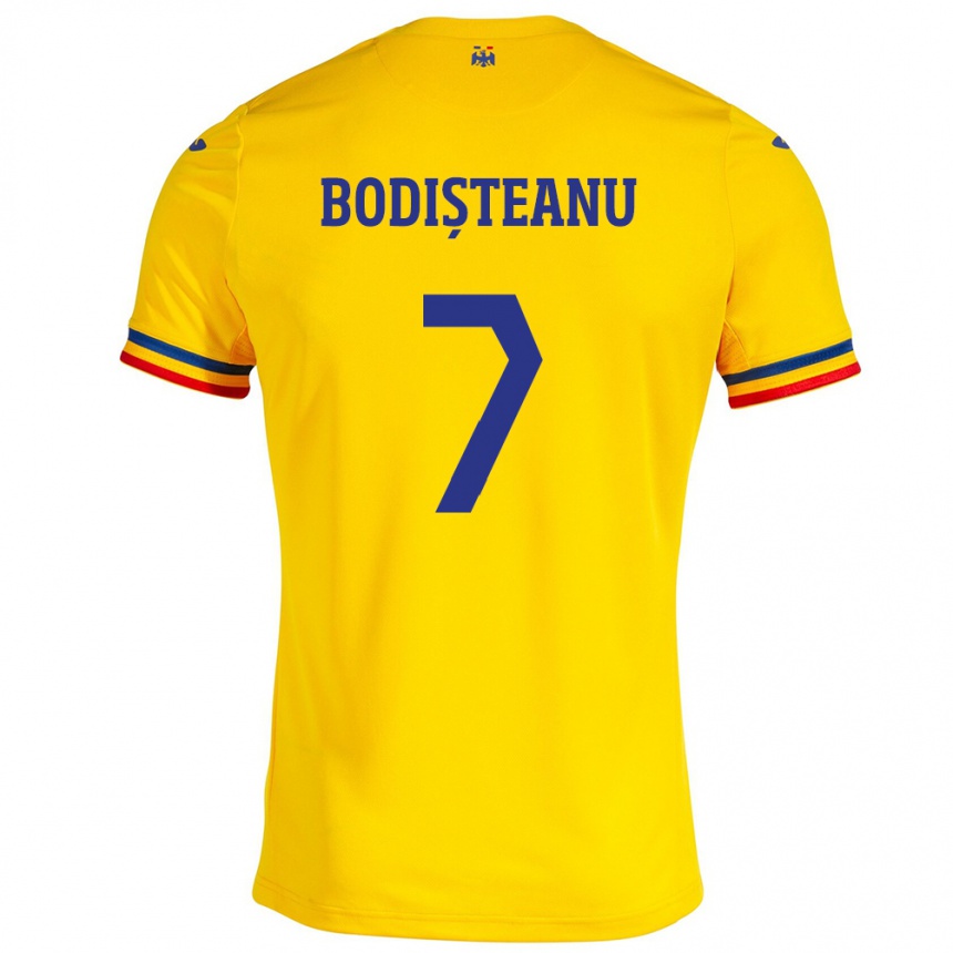 Vaikiškas Rumunija Ștefan Bodișteanu #7 Geltona Namų Marškinėliai 24-26 T-Shirt