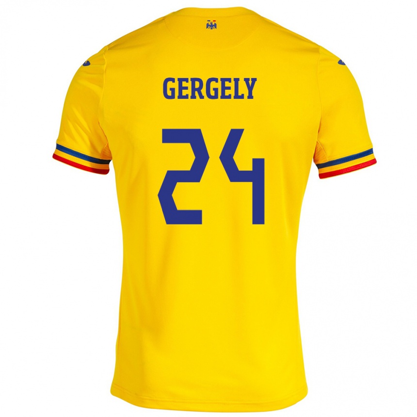 Vaikiškas Rumunija Botond Gergely #24 Geltona Namų Marškinėliai 24-26 T-Shirt