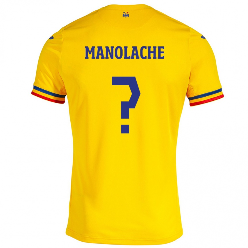 Vaikiškas Rumunija Luca Manolache #0 Geltona Namų Marškinėliai 24-26 T-Shirt