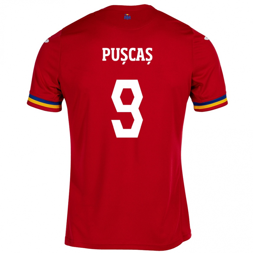 Vaikiškas Rumunija George Pușcaș #9 Raudona Išvykos Marškinėliai 24-26 T-Shirt