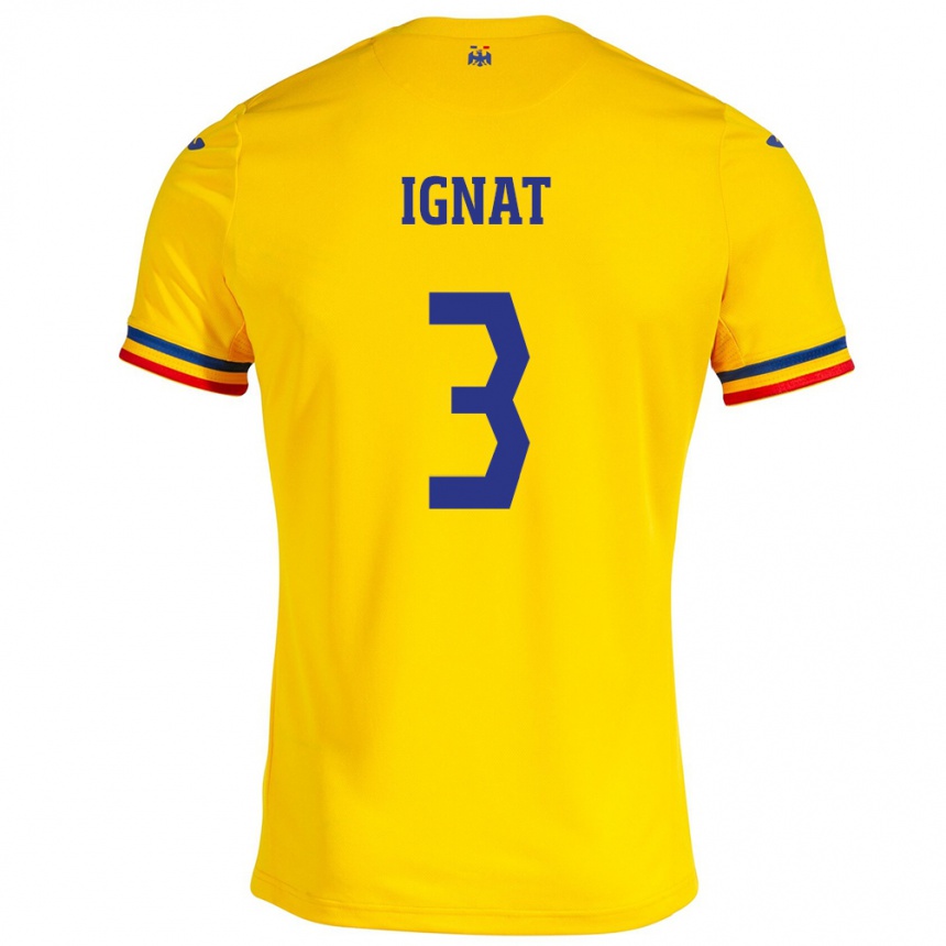 Vyrai Rumunija Cristian Ignat #3 Geltona Namų Marškinėliai 24-26 T-Shirt