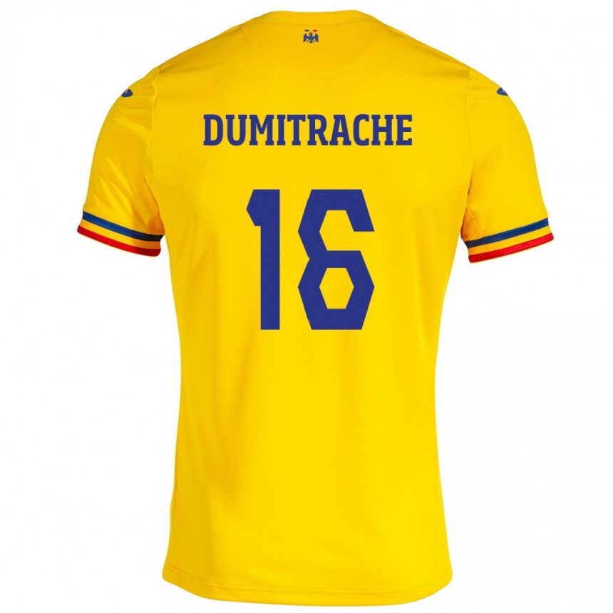 Vyrai Rumunija Valentin Dumitrache #16 Geltona Namų Marškinėliai 24-26 T-Shirt