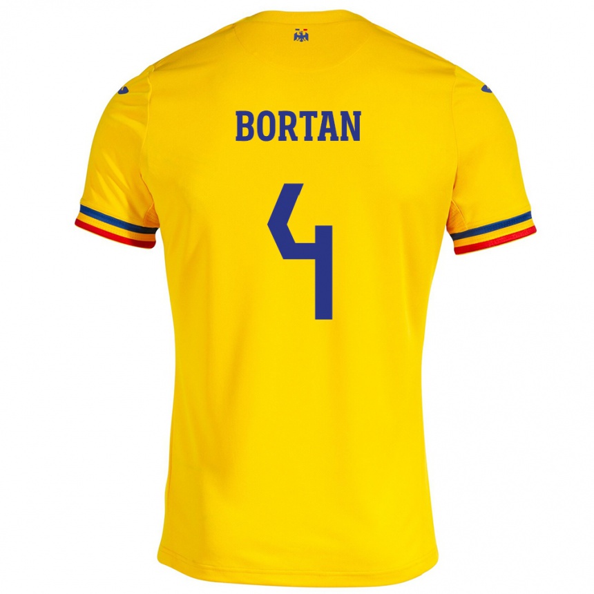 Vyrai Rumunija Ioana Bortan #4 Geltona Namų Marškinėliai 24-26 T-Shirt