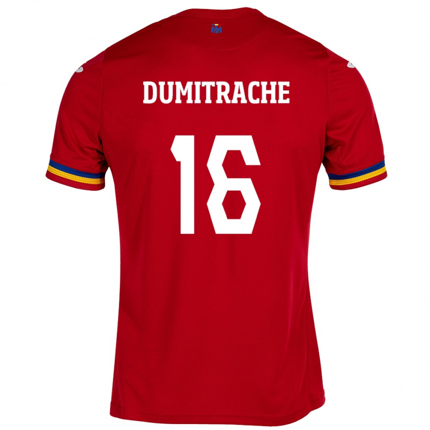 Vyrai Rumunija Valentin Dumitrache #16 Raudona Išvykos Marškinėliai 24-26 T-Shirt