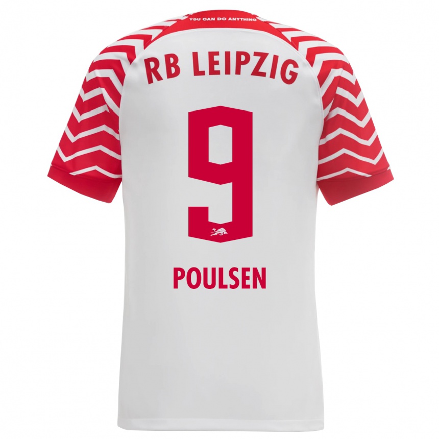 Vaikiškas Yussuf Poulsen #9 Baltas Namų Marškinėliai 2023/24 T-Shirt