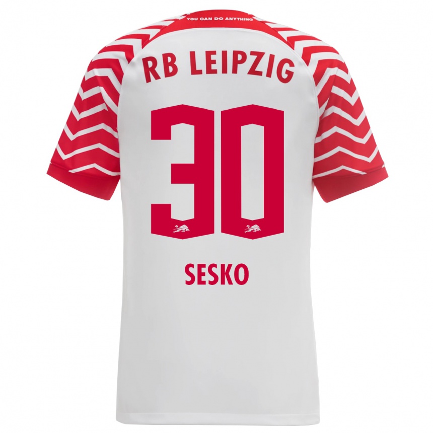 Vaikiškas Benjamin Sesko #30 Baltas Namų Marškinėliai 2023/24 T-Shirt