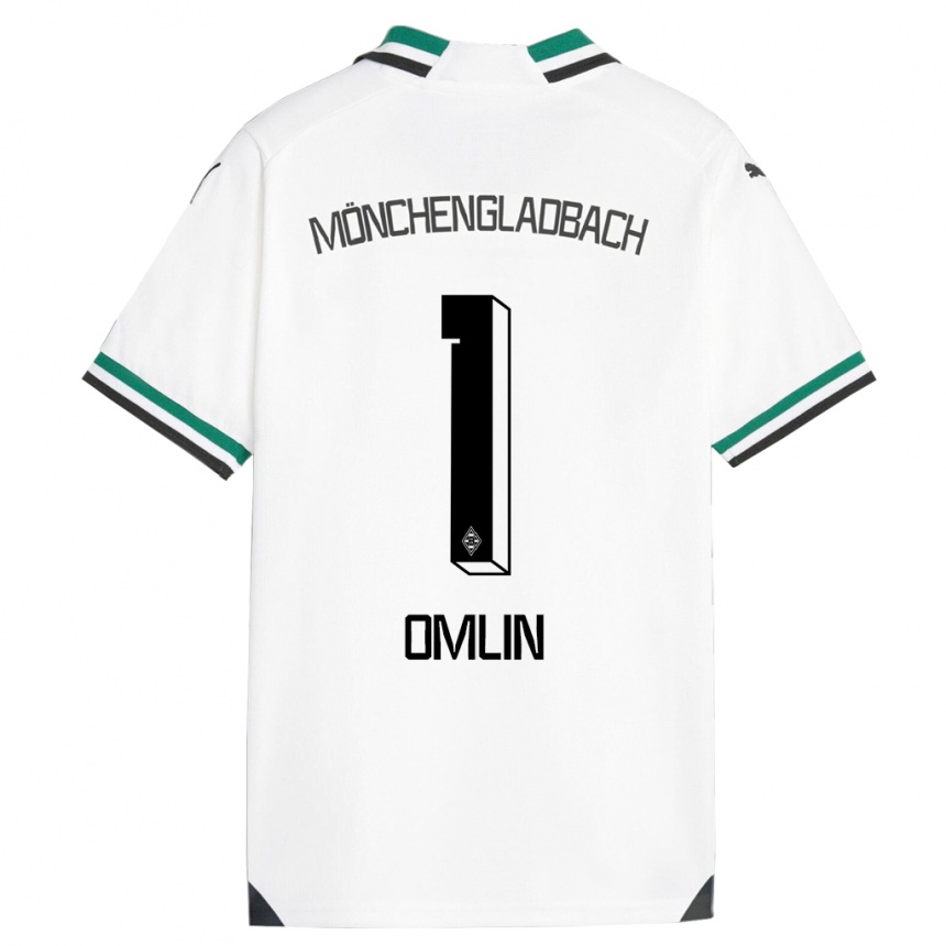 Vaikiškas Jonas Omlin #1 Balta Žalia Namų Marškinėliai 2023/24 T-Shirt