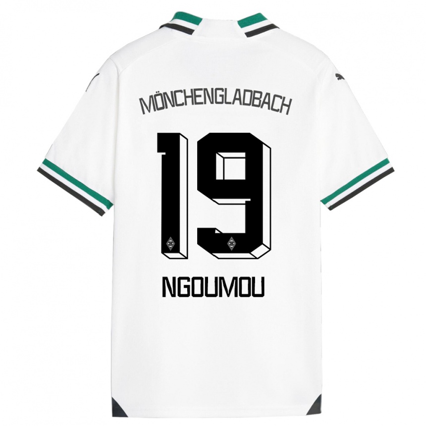 Vaikiškas Nathan Ngoumou #19 Balta Žalia Namų Marškinėliai 2023/24 T-Shirt