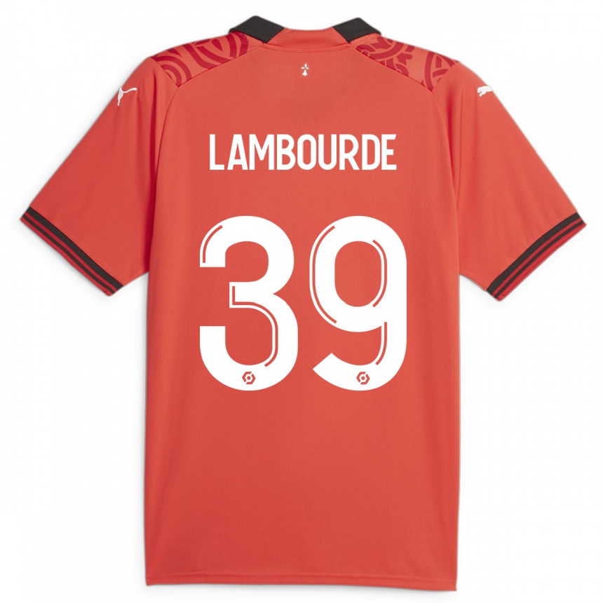 Vaikiškas Mathis Lambourde #39 Raudona Namų Marškinėliai 2023/24 T-Shirt