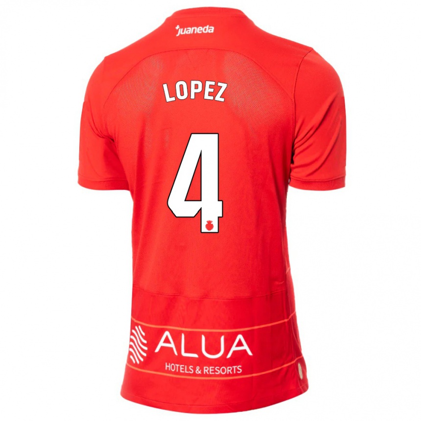 Vaikiškas David López #4 Raudona Namų Marškinėliai 2023/24 T-Shirt