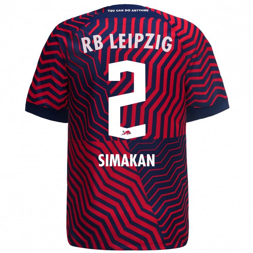 Vaikiškas Mohamed Simakan #2 Mėlyna Raudona Išvykos Marškinėliai 2023/24 T-Shirt