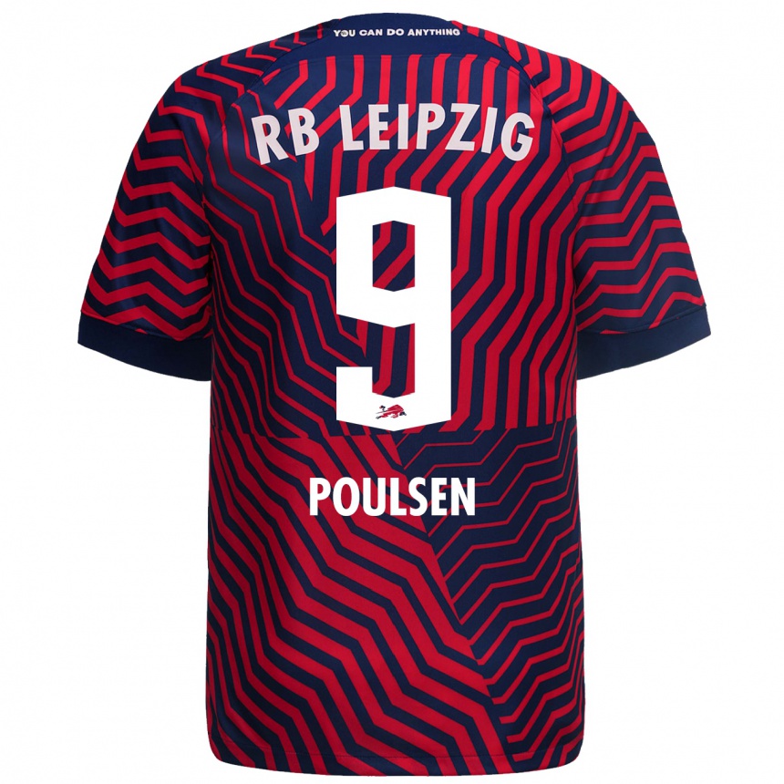 Vaikiškas Yussuf Poulsen #9 Mėlyna Raudona Išvykos Marškinėliai 2023/24 T-Shirt