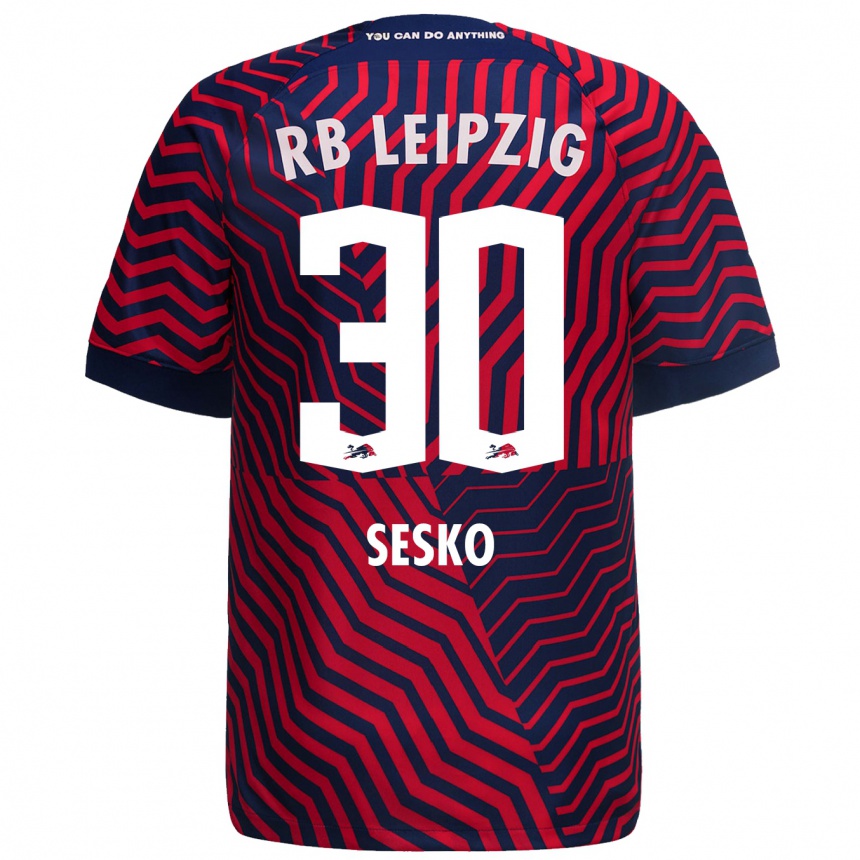 Vaikiškas Benjamin Sesko #30 Mėlyna Raudona Išvykos Marškinėliai 2023/24 T-Shirt