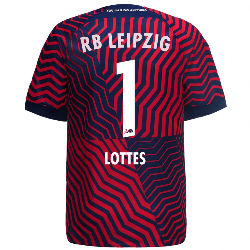 Vaikiškas Benjamin Lottes #1 Mėlyna Raudona Išvykos Marškinėliai 2023/24 T-Shirt