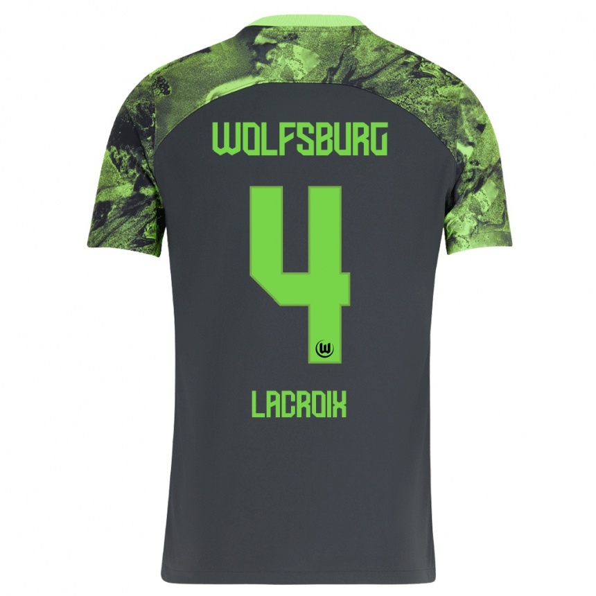 Vaikiškas Maxence Lacroix #4 Tamsiai Pilka Išvykos Marškinėliai 2023/24 T-Shirt