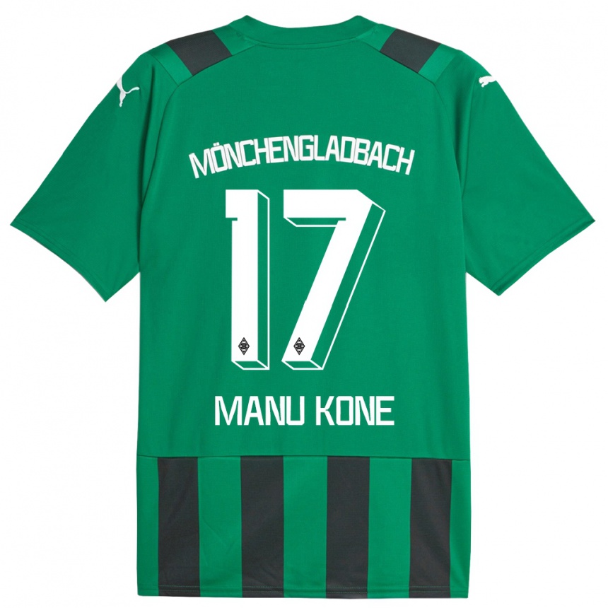 Vaikiškas Manu Koné #17 Juoda Žalia Išvykos Marškinėliai 2023/24 T-Shirt