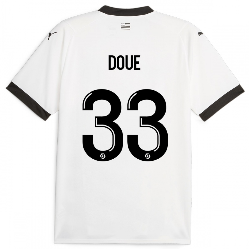 Vaikiškas Désiré Doué #33 Baltas Išvykos Marškinėliai 2023/24 T-Shirt