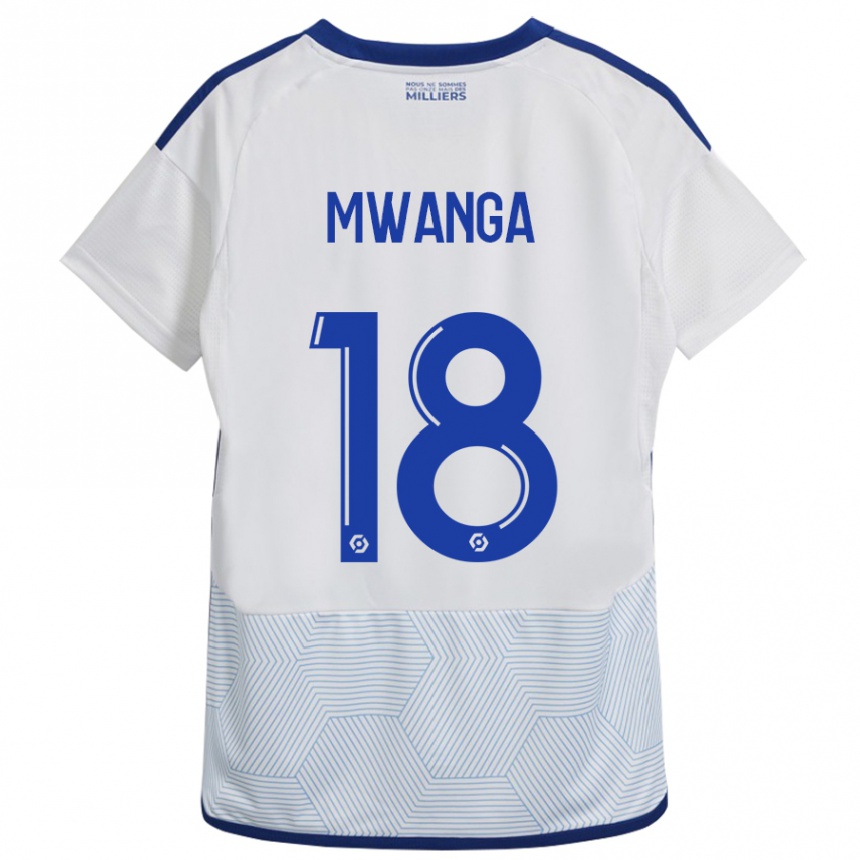 Vaikiškas Junior Mwanga #18 Baltas Išvykos Marškinėliai 2023/24 T-Shirt