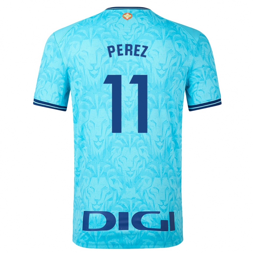 Vaikiškas Adrián Pérez #11 Dangaus Mėlynumo Išvykos Marškinėliai 2023/24 T-Shirt