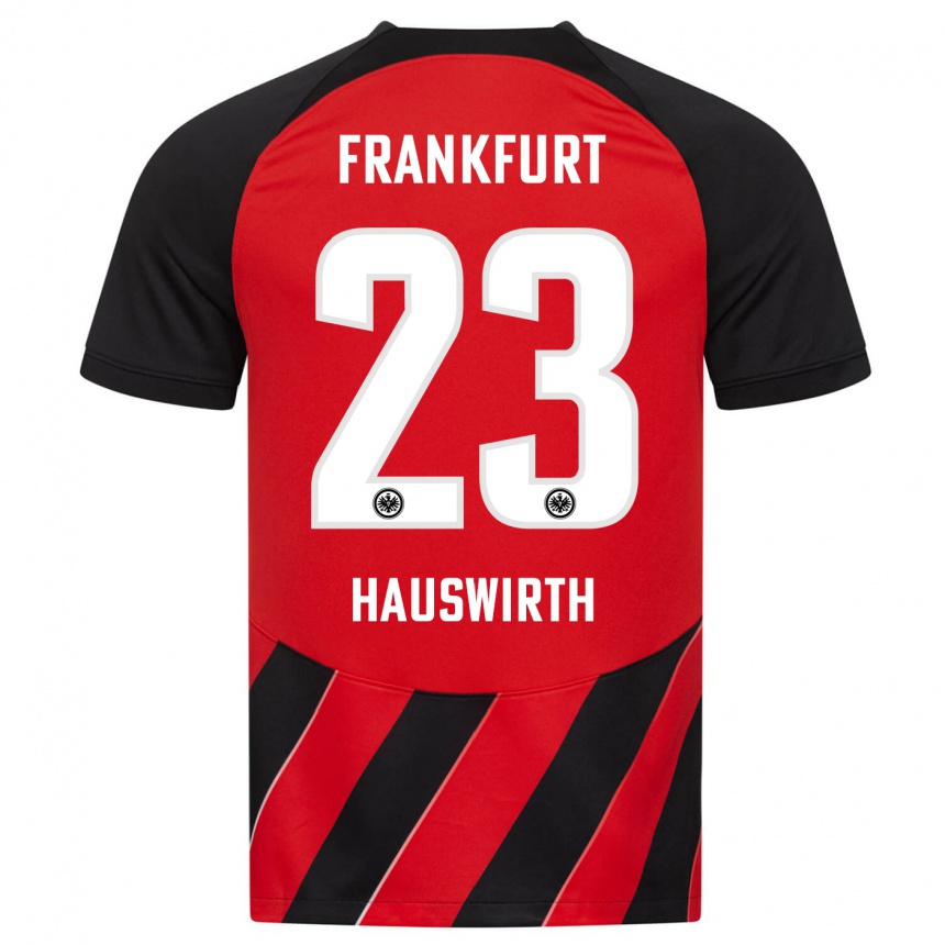 Vyrai Max Hauswirth #23 Raudona Juoda Namų Marškinėliai 2023/24 T-Shirt