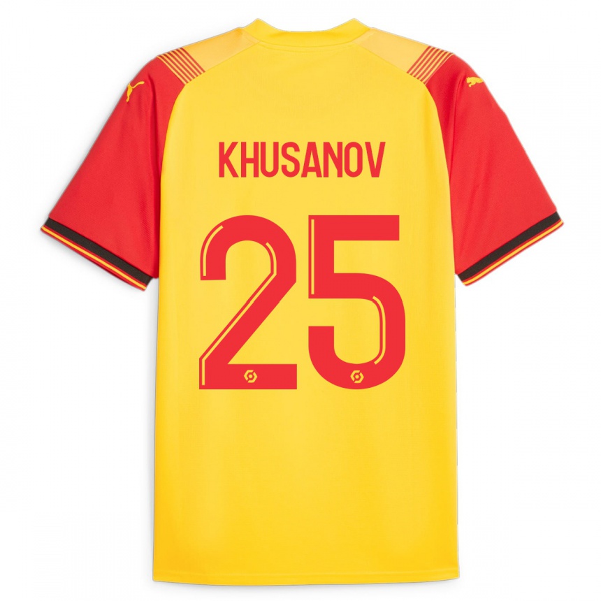 Vyrai Abdukodir Khusanov #25 Geltona Namų Marškinėliai 2023/24 T-Shirt
