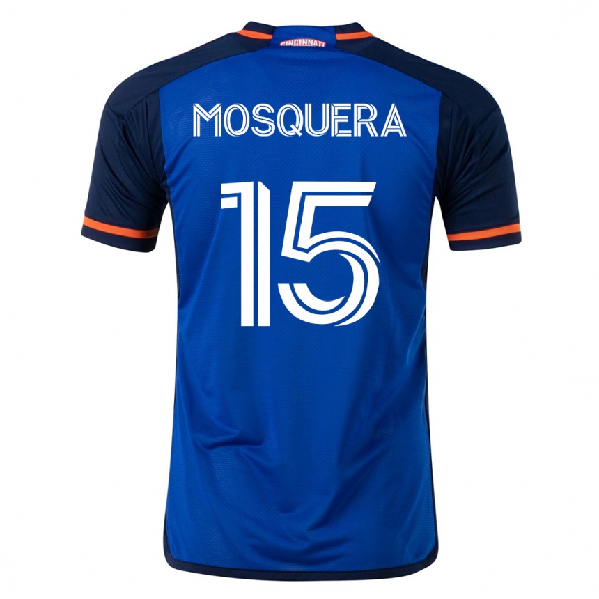 Vyrai Yerson Mosquera #15 Mėlyna Namų Marškinėliai 2023/24 T-Shirt
