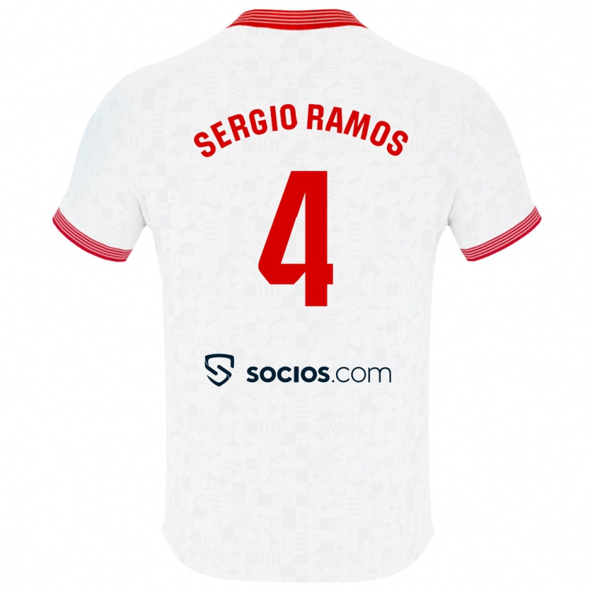 Vyrai Sergio Ramos #4 Baltas Namų Marškinėliai 2023/24 T-Shirt