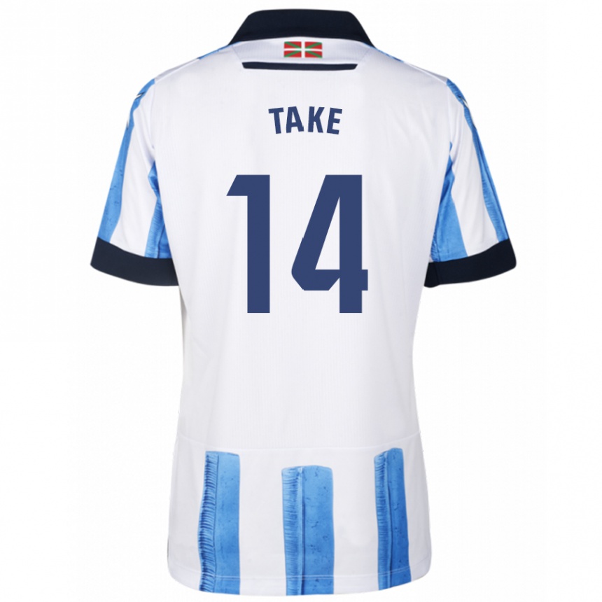 Vyrai Takefusa Kubo #14 Mėlyna Balta Namų Marškinėliai 2023/24 T-Shirt