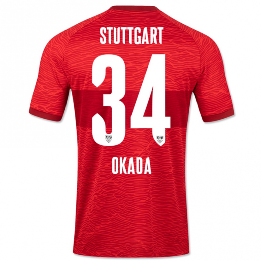 Vyrai Rei Okada #34 Raudona Išvykos Marškinėliai 2023/24 T-Shirt